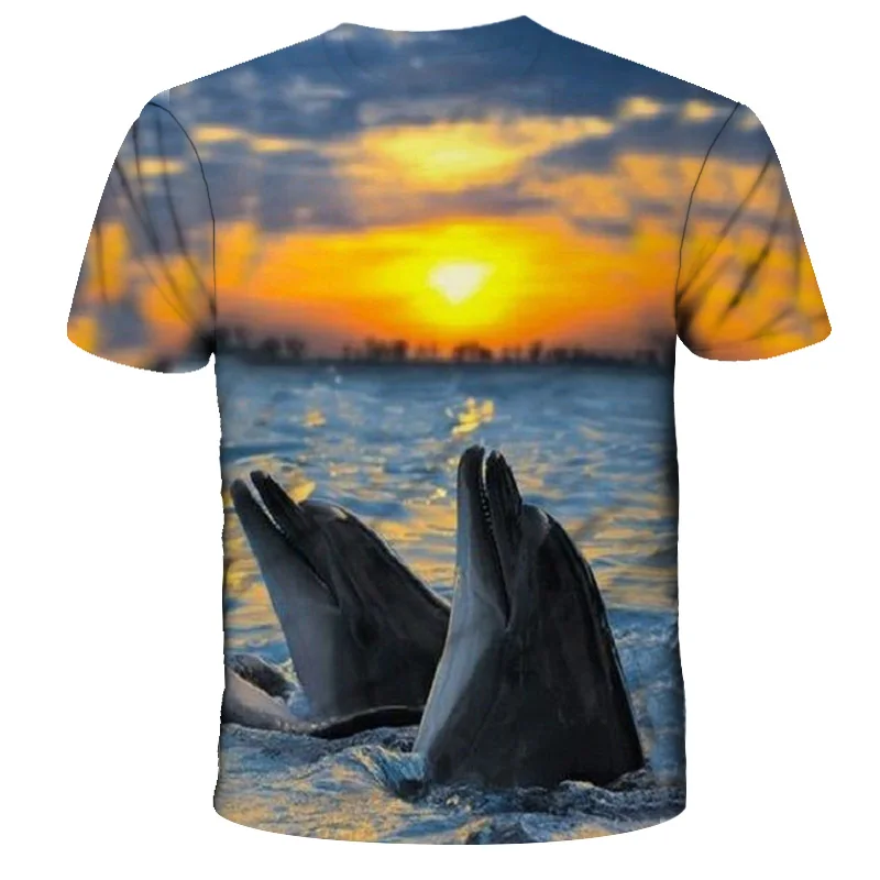 

New summer children's T-shirt cute dolphin print boys and girls T-shirt fashion short-sleeved T-shirt casual children's T-shirt
