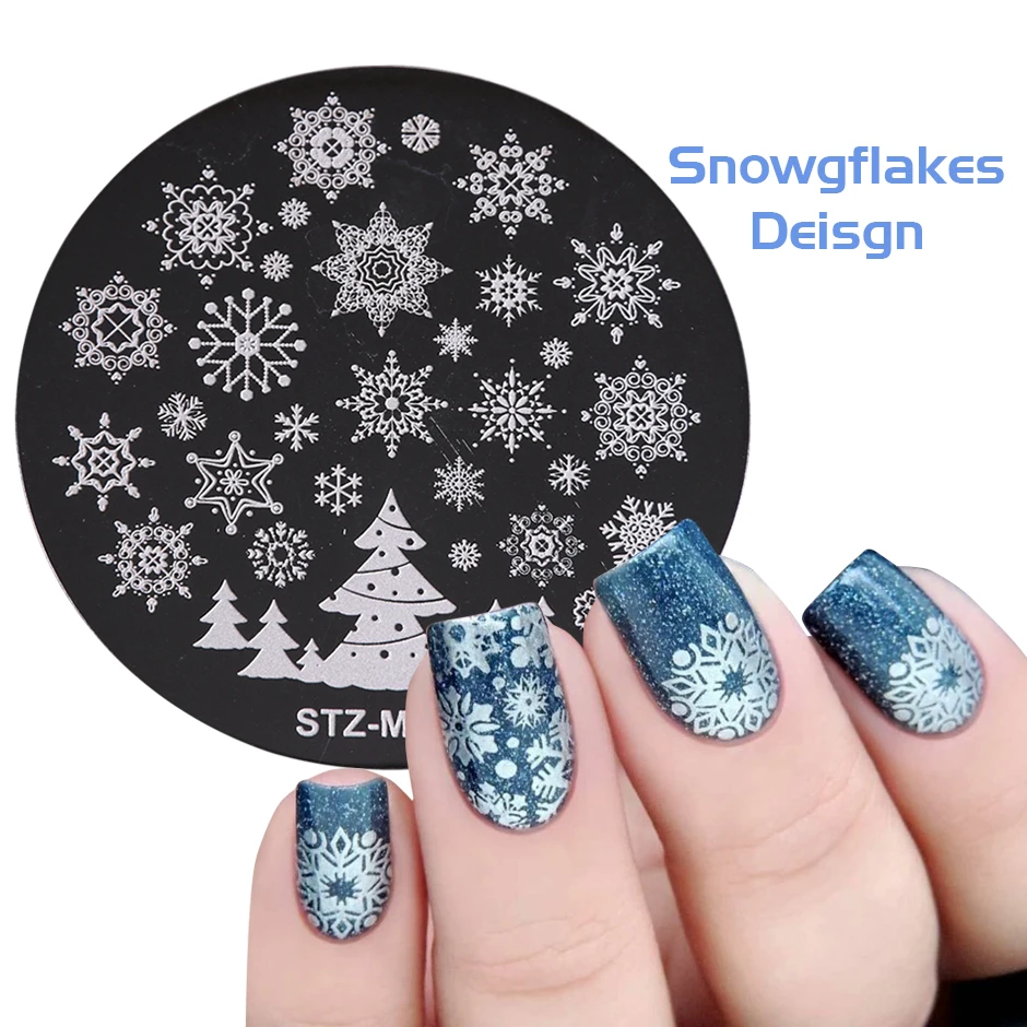 Christmas NailS Art Templates Stamping Plate Winter Snowflake Xmas Tree Design Printing DIY Stencil Manicure Tools NTSTZ-M01-10 | Красота и