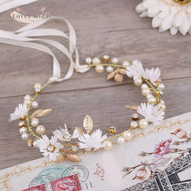 2021 Baby Girl Crown Princess Floral Flower Beading Patchwork Headdress Boho Wedding Birthday Headpiece Headband Hair Wreath