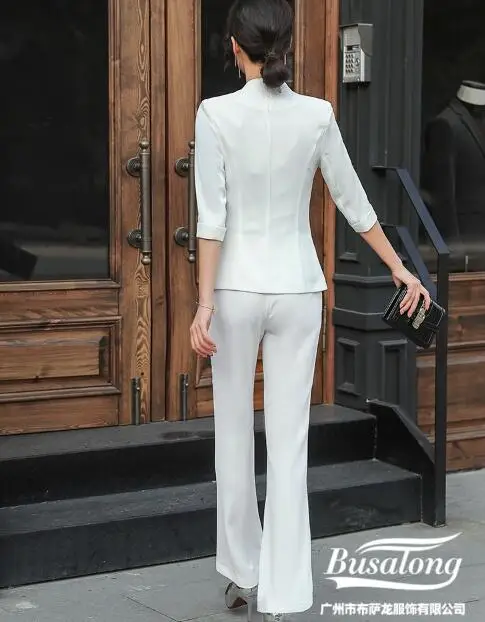 

Fashion white Elegant OL formal half sleeve blazer female Spring ladies slim jacket office plus size BLack coat for Interview