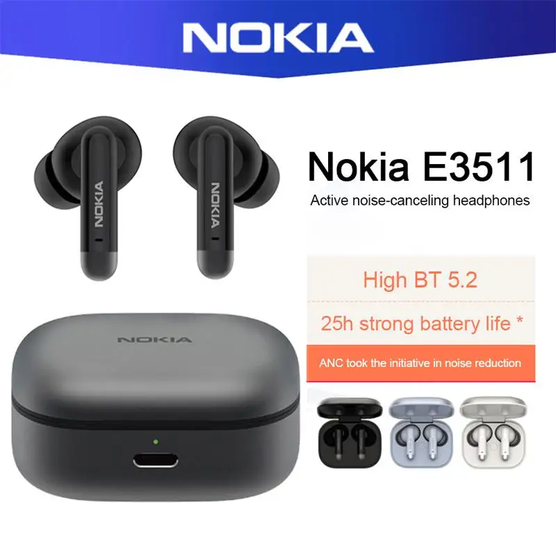 

Nokia E3511 ANC Wireless Earphones Active Noise Cancelling Headphones Sport Gamer Music Earbuds Bluetooth-Compatible 5.2 Headset