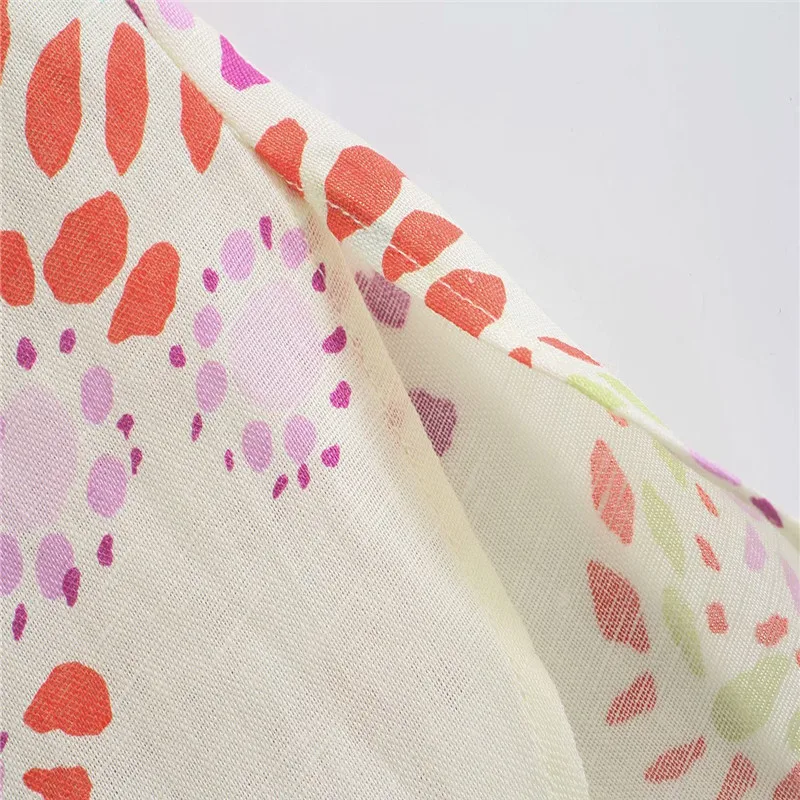 

Za 2021 Linen Vintage Print Shirt Women Long Sleeve Irregular Loose Summer Blouse Chic Side Vents Button Up Plus Size Woman Top