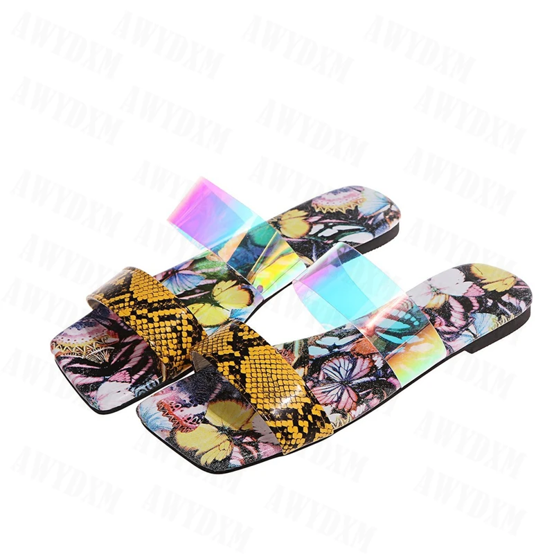 

2021 slippers women summer new fashion women's slippers snake pattern adult sandals fashion classic flat shoes