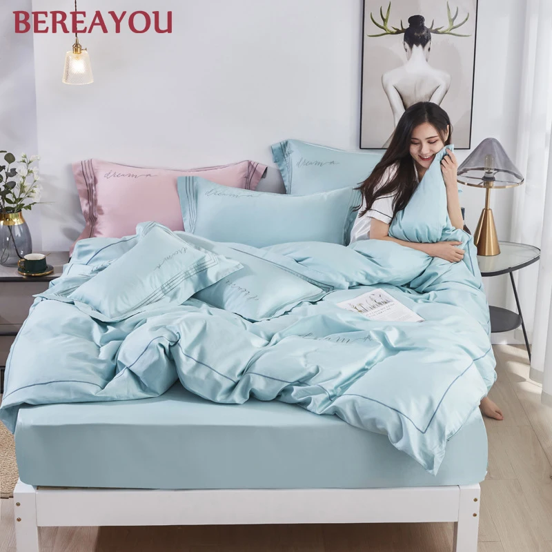 Простой комплект постельного белья из тенсельной ткани пододеяльник и наволочка