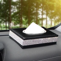 car tissue box storage baby wipes box crystal diamond leather auto sun visor towel tissue holder car decoration organizers