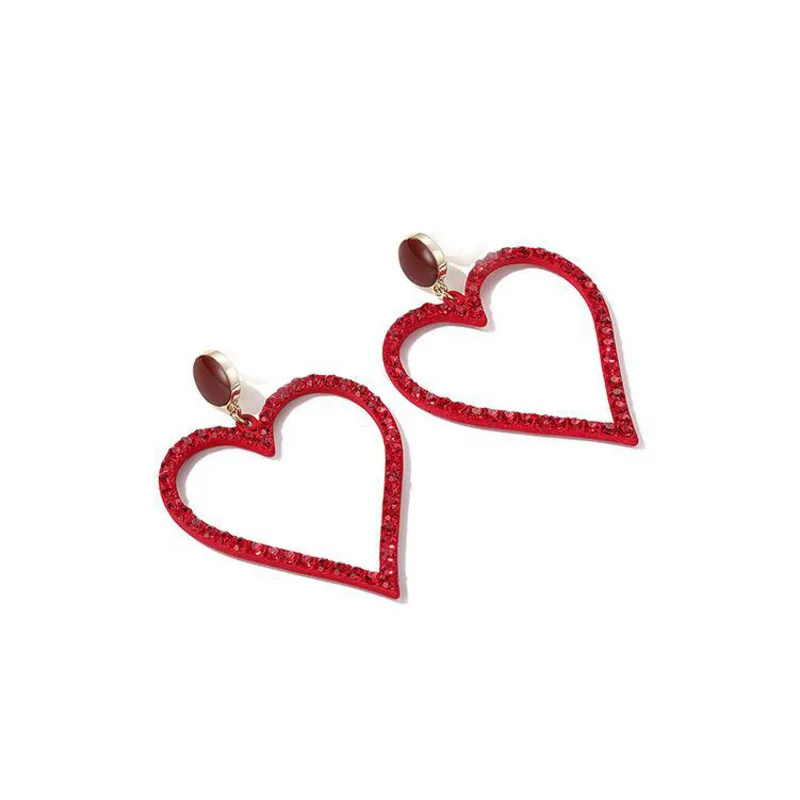 

fashion 2021 New Exaggerated crystal heart earrings joker Hollow Red Tassel Eearrings long Women Drop earrings Jewelry