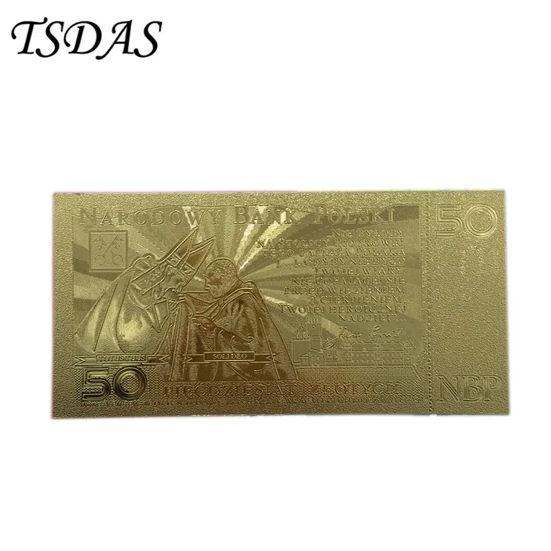 10 шт./лот красивые польские банкноты 50 купюр PLN золотые в 24k позолоченные для