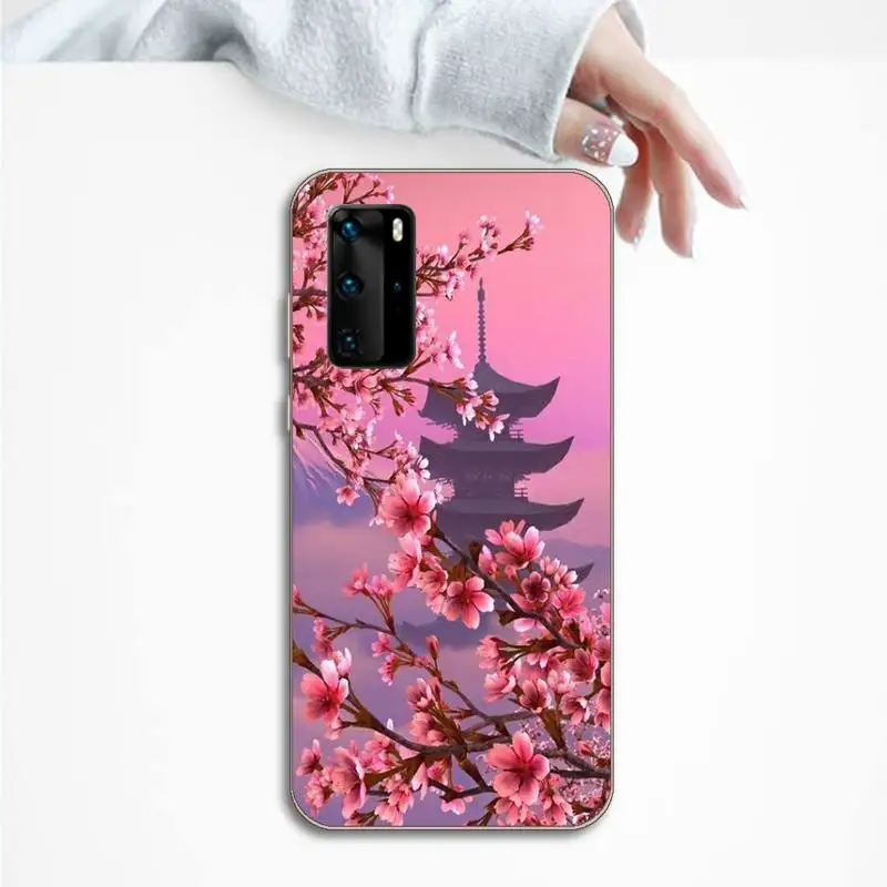 

Pink Japan anime Cherry blossoms flower Phone Case Transparent for Huawei P honor 8 10i 20 30 40 smart 2019