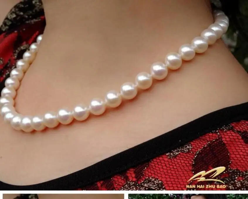 

9-10 mm natural South sea white pearl necklace 18 " girls for women jewerly pearl necklaces charms