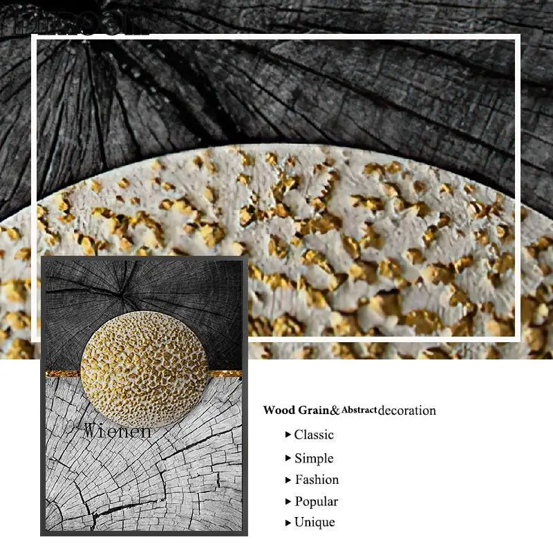 

Nordic Wall Decoration Poster Abstract Black and White Wood Grain Canvas Painting Golden Print Pictures for Living Room Home
