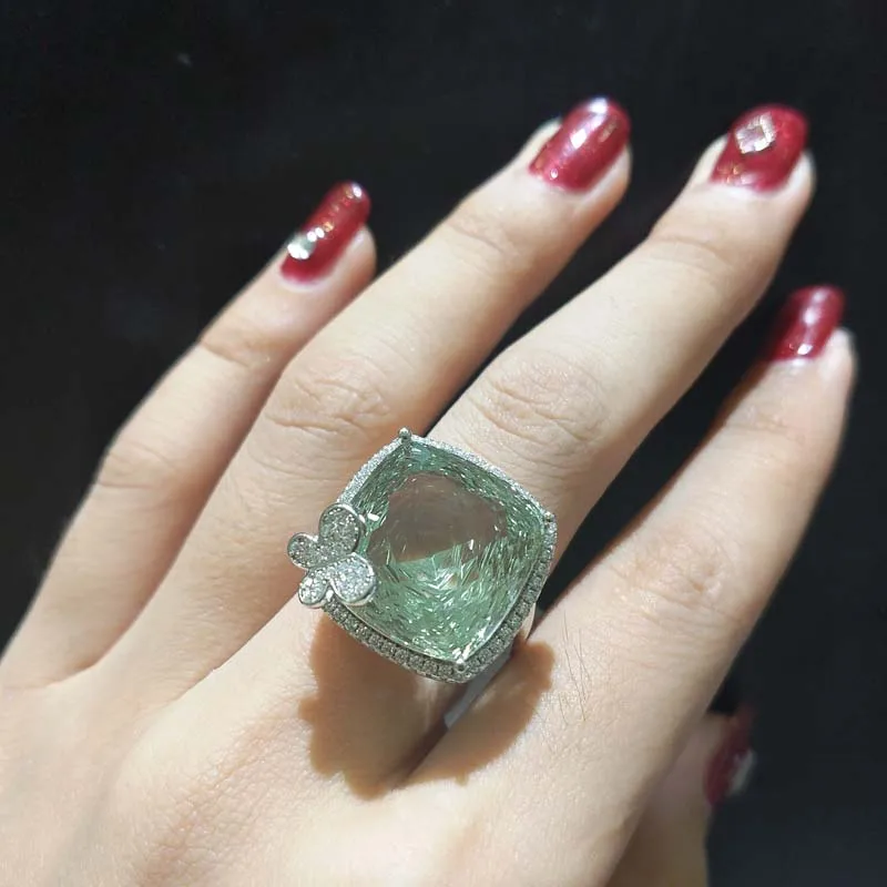 YBO красивое кольцо с крупным зеленым драгоценным камнем 20 карат дизайн в виде