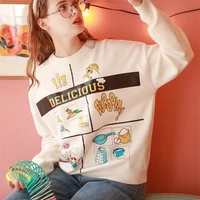 2021 spring and autumn knitted sweater goth embroidery round neck korean fashion knit lady loose sweaters women clothing tops
