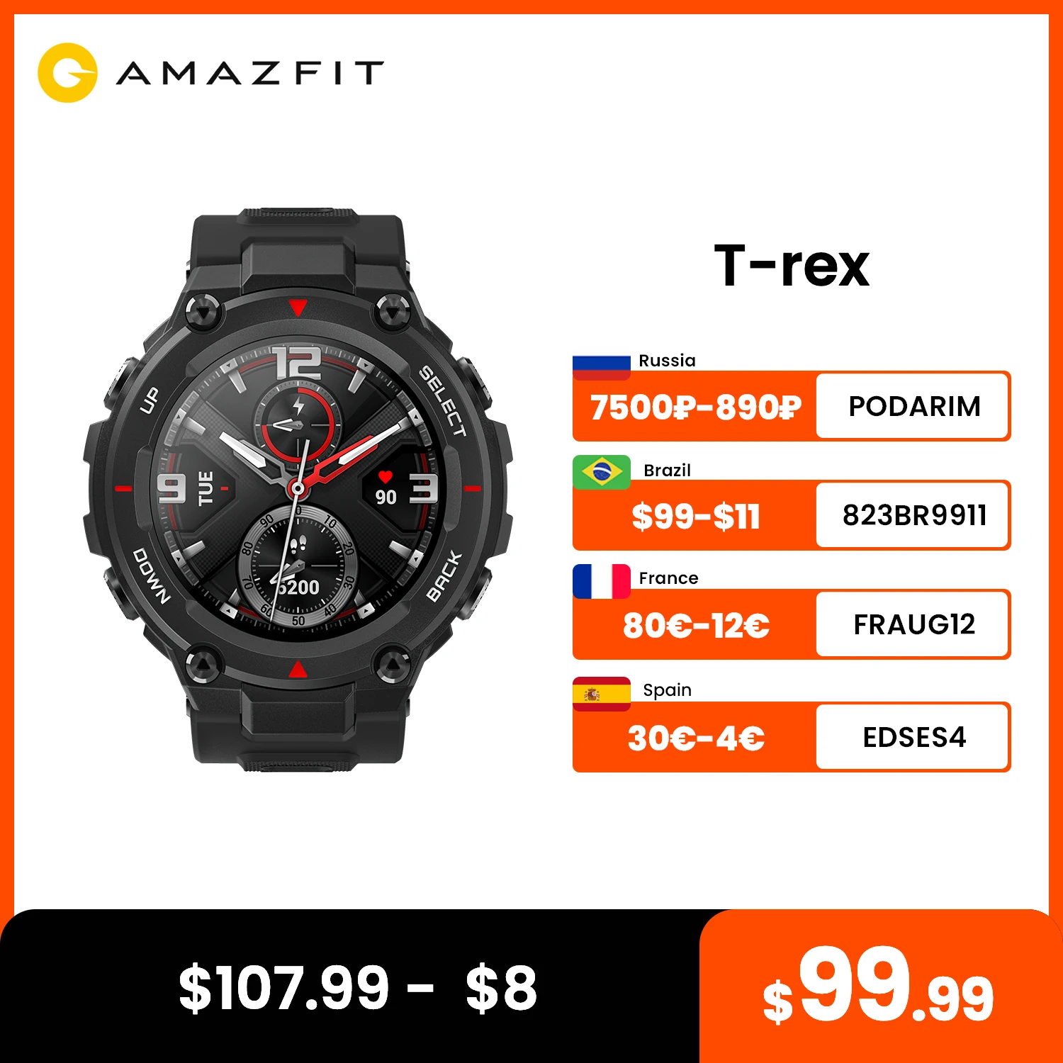  Оригинальные Смарт-часы Amazfit T rex T-rex для мужчин, управление музыкой 5 АТМ, GPS, умные часы, срок службы батареи 20 дней, умные часы для Android 