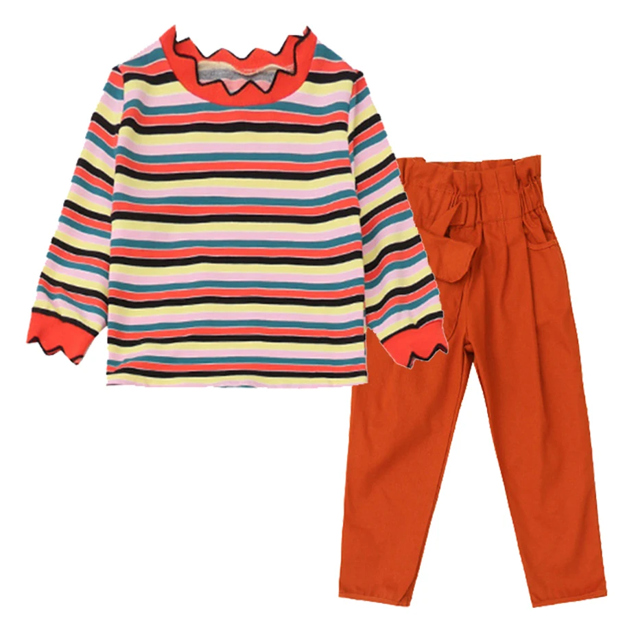 Одежда для девочек цветной свитер в полоску + штаны костюм из 2 предметов