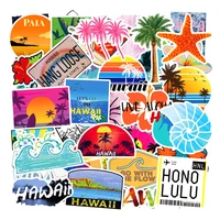 50pcs hawaii tropical beach summer hibiscus travel cartoon sticker for laptop skateboard luggage helmet decals stickers f5