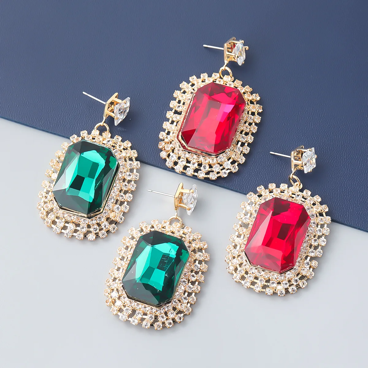 

2021 New Metal Square Glass Geometric Earrings Women's Popular Shiny Dangle Earrings Party Accessories