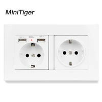 minitiger 2 gang russia spain eu standard wall socket with 2 usb charge port hidden soft led indicator pc panel black white