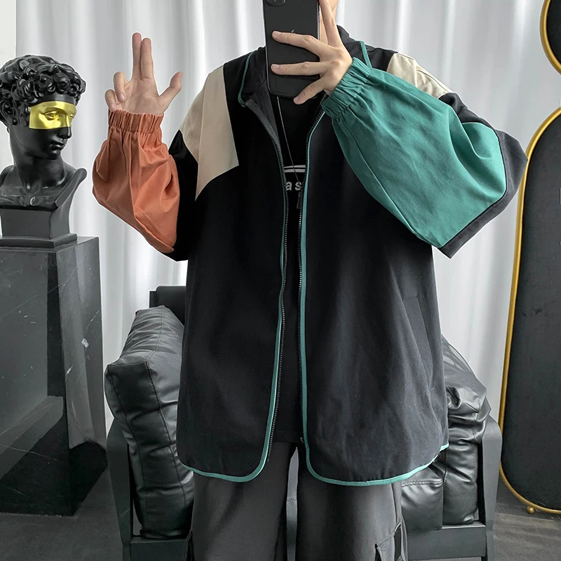 Куртка мужская двойная составного кроя модная Свободная Повседневная Верхняя