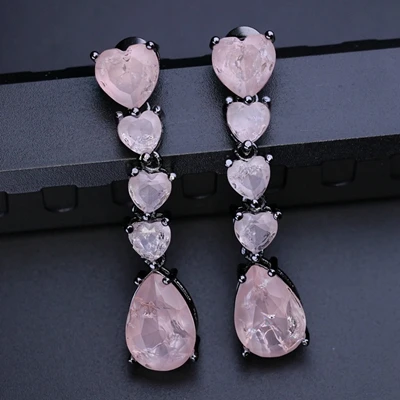 pink-black plated Длинные серьги Newranos с сердцем, натуральный камень, Винтажные серьги-гвоздики, уникальные серьги для женщин, модные ювелирные изделия EFX0031012 - Окраска металла: pink-black plated
