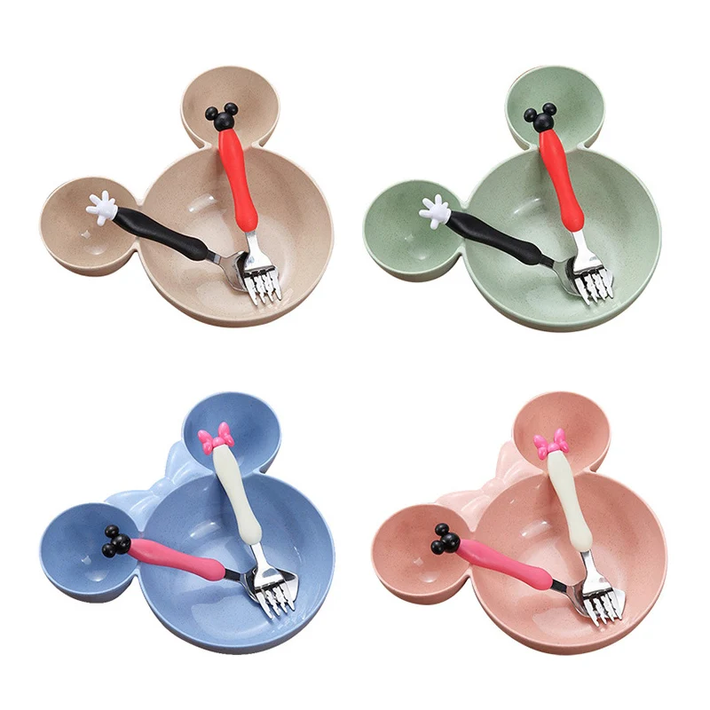 Детская пшеничная посуда 3 шт. Мультяшные блюда тренировочная тарелка для