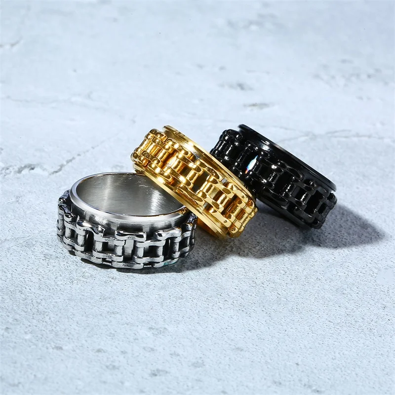Мужские кольца Спиннеры в стиле панк ювелирные изделия велосипедная цепь из