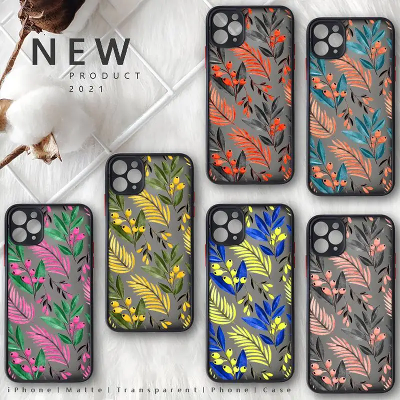 

Leaves fruit Phone Case for iphone 11 12 13 pro max mini 7 8 plus SE2020 X XS XR TPU Matte Transparent funda coque shell