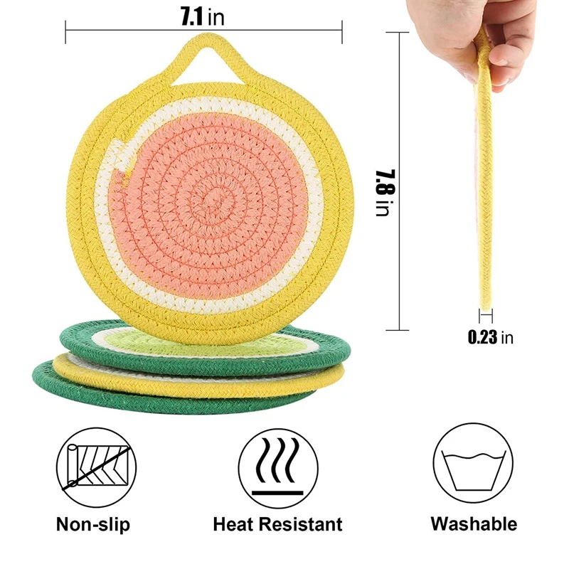 

Hot Kitchen Potholders Trivets Set Round Fruit Shape Cotton Thread Weave Coasters Placemat Hot Mats for Cooking Baking 8 Pcs