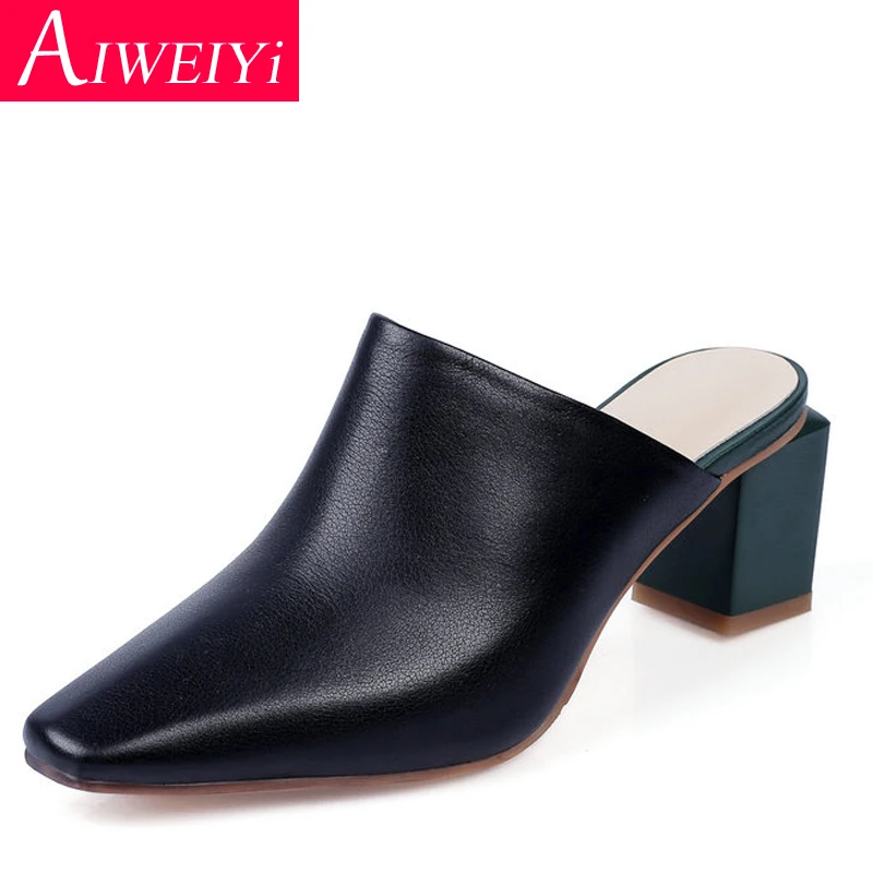 

Woman Genuine Leather Slippers Summer Platform Shoes Closed Toe Fashion Outdoor Sandals Female Sandal Shoes Plus Size 41