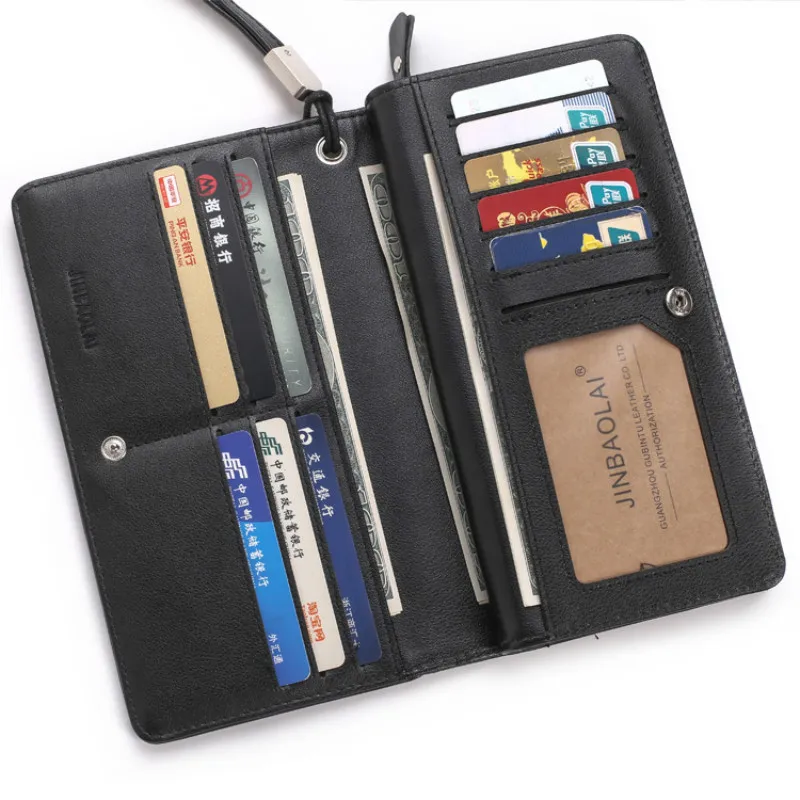 

JINBAOLAI Leather Wallet Long Zipper Coin Pocket Clutch Multifunctional Men's Clutch New Clutch Men Card Holder Purse Black