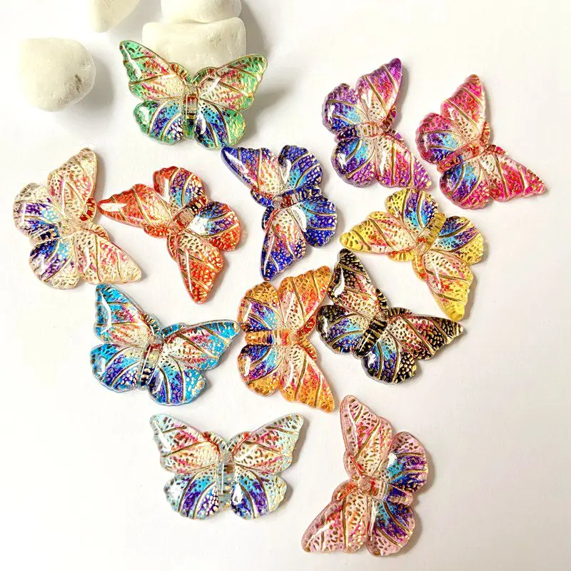 

20Pcs/lots 23*15mm Colorful Butterfly Resin Flatback Cabochon Accessories 1 Holes Button DIY Crafts Headwear BB Clips Pendants
