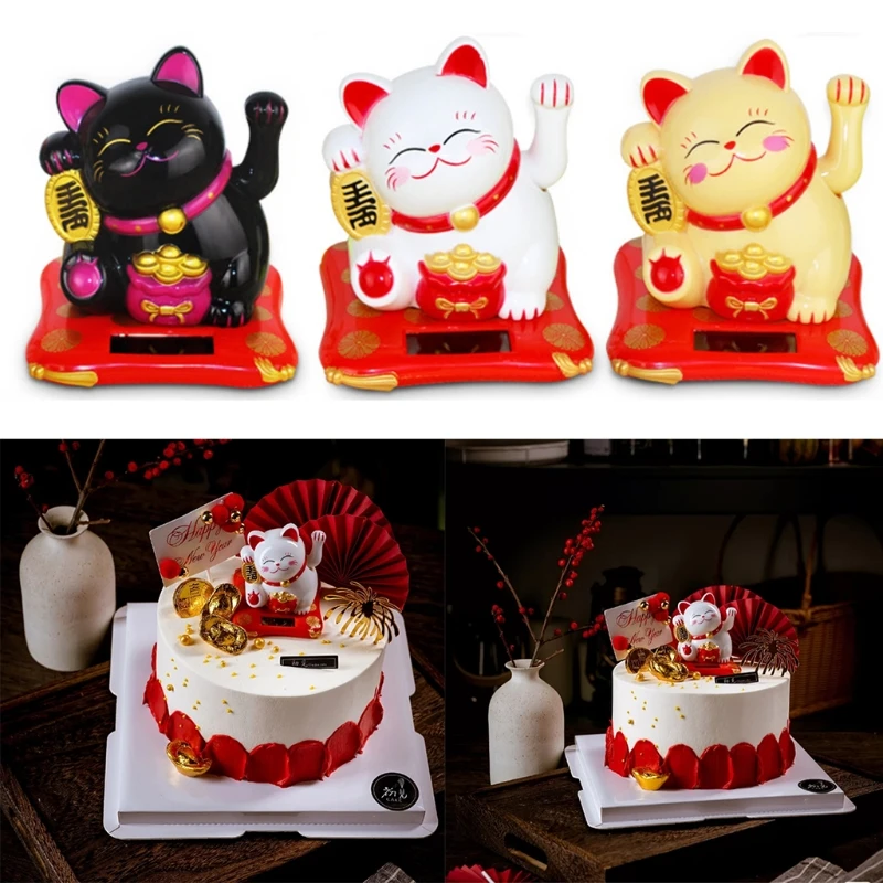 Solar Electric Cute Lucky Cat Ornaments Desktop Craft Art Home Shop Hotel Decor | Дом и сад