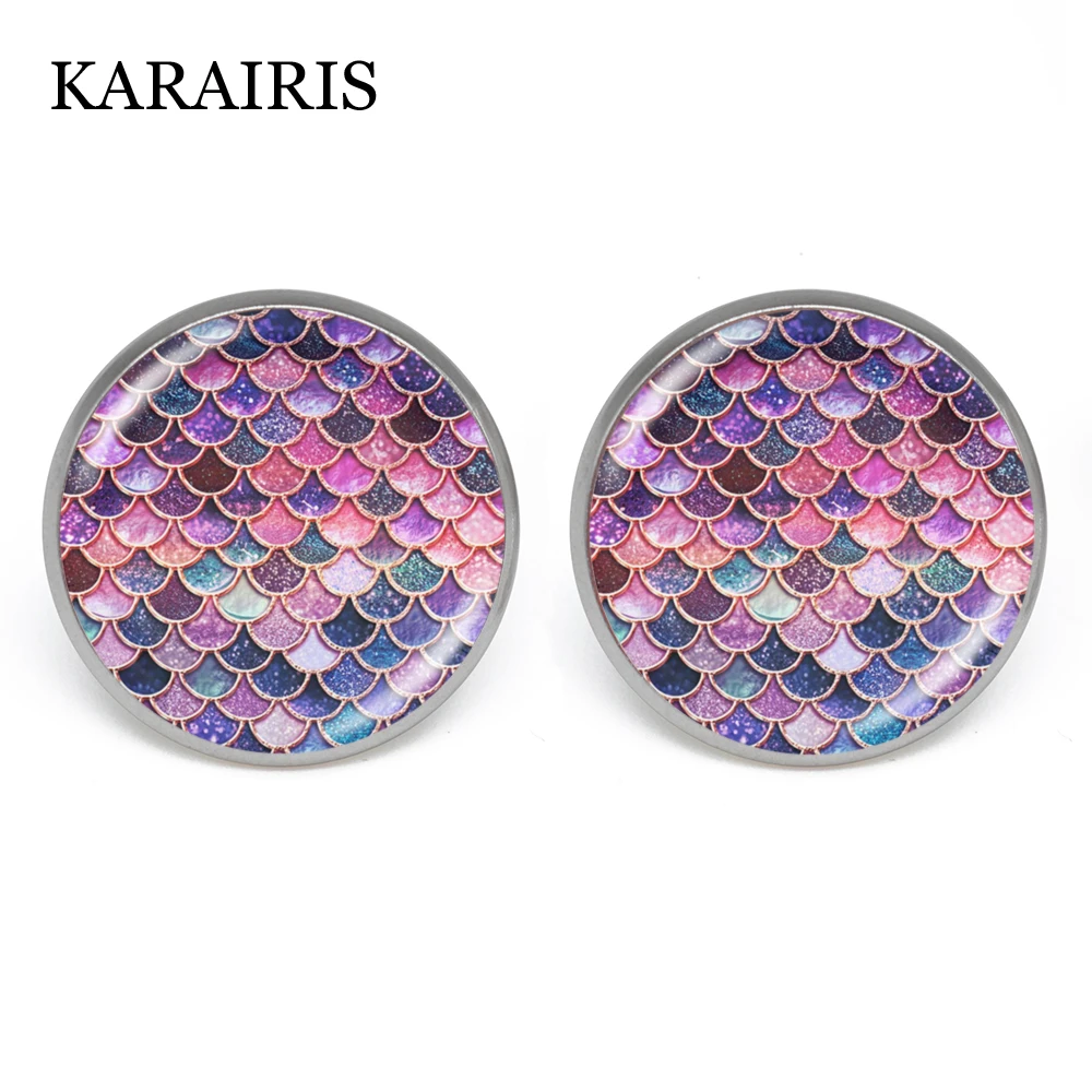 KARAIRIS круглые серьги гвоздики ручной работы в форме рыбки русалки стеклянные с