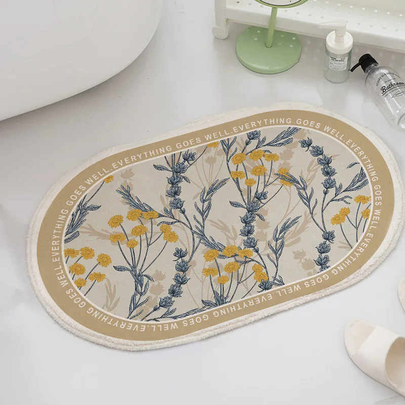 

Korean Style Fluffy Door Mats Oval Bathroom Non Slip Floor Mat Soft Doormat Washable Bath Rug Absorbent Home Carpet Decorate