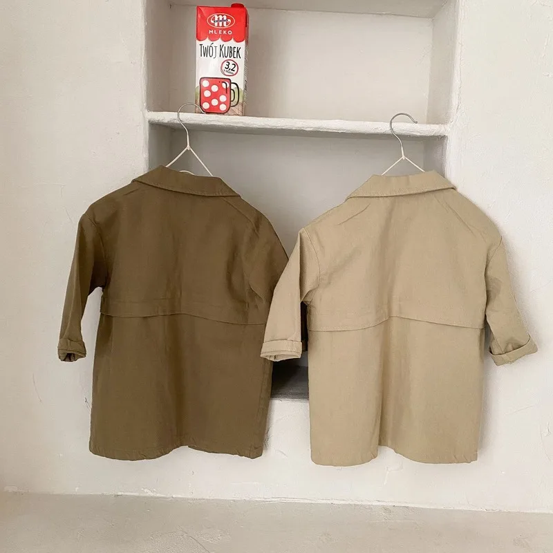 

2021 Spring New Children Coat Kids Long Windbreaker Boys and Girls Long Sleeve Solid Color Cotton Loose Windbreaker Baby Jackets