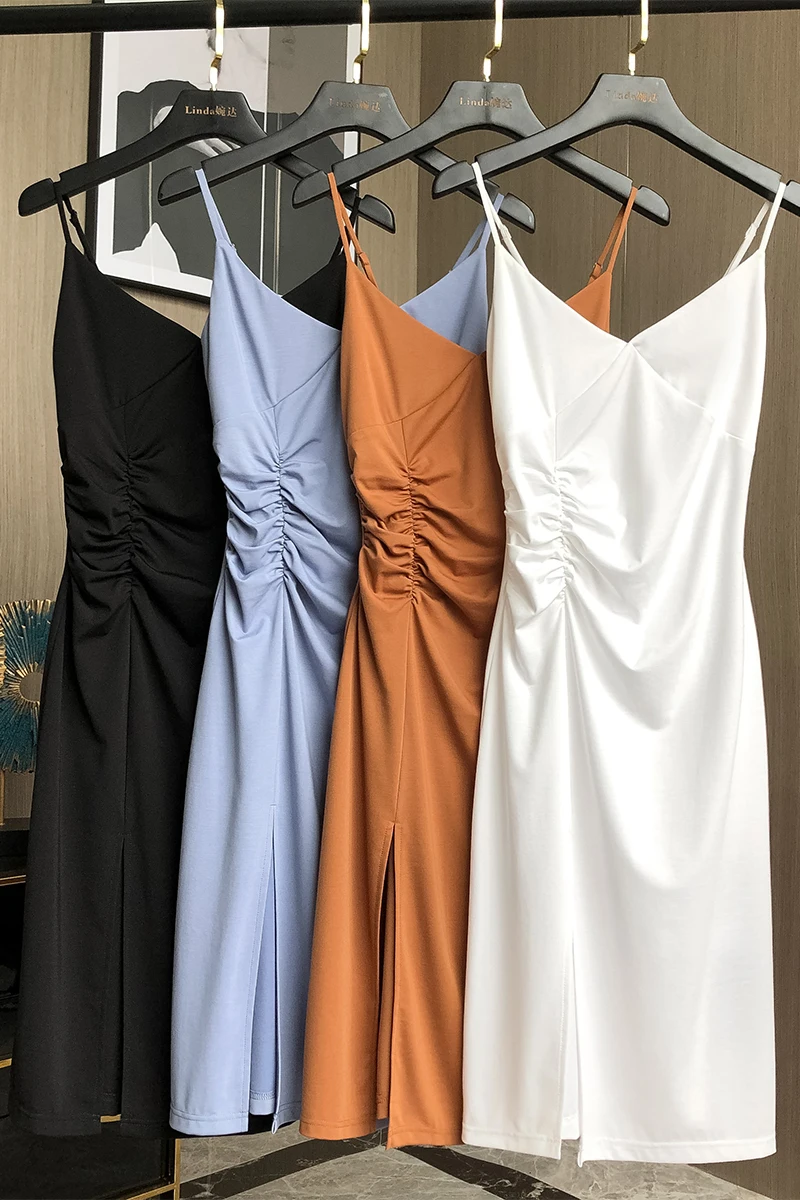 

Suspender dress women's 2021 summer new split slim bottomed vest skirt seaside holiday beach skirt
