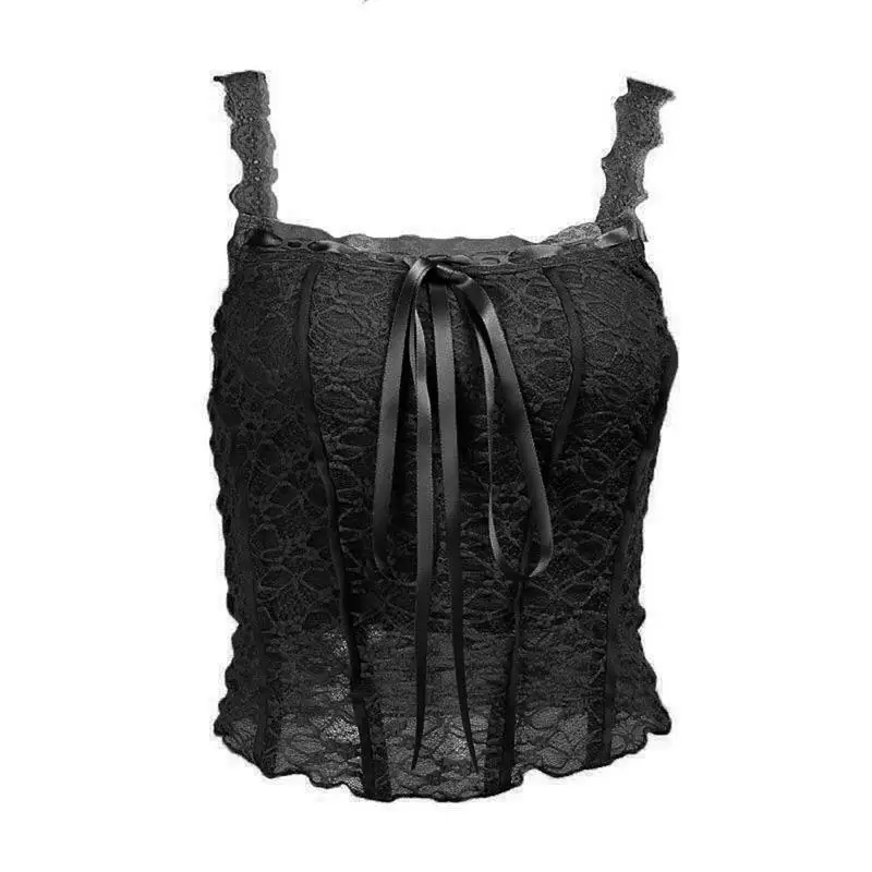 

2021 Sexy Retro Bow Lace Corset Top Summer Hollow Vest Slim-fit Sleeveless Camisole for Party Daily