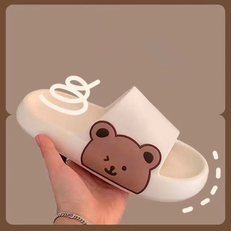 

Сандалии женские для пляжа, шлепанцы с мультяшным медведем, толстая подошва, унисекс, для ванной комнаты