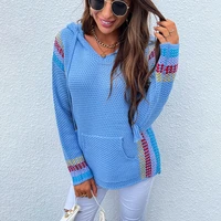 autumn and winter fashion new autumn and winter hooded sweater sweater big pocket vertical stripes color matching jacket trendy