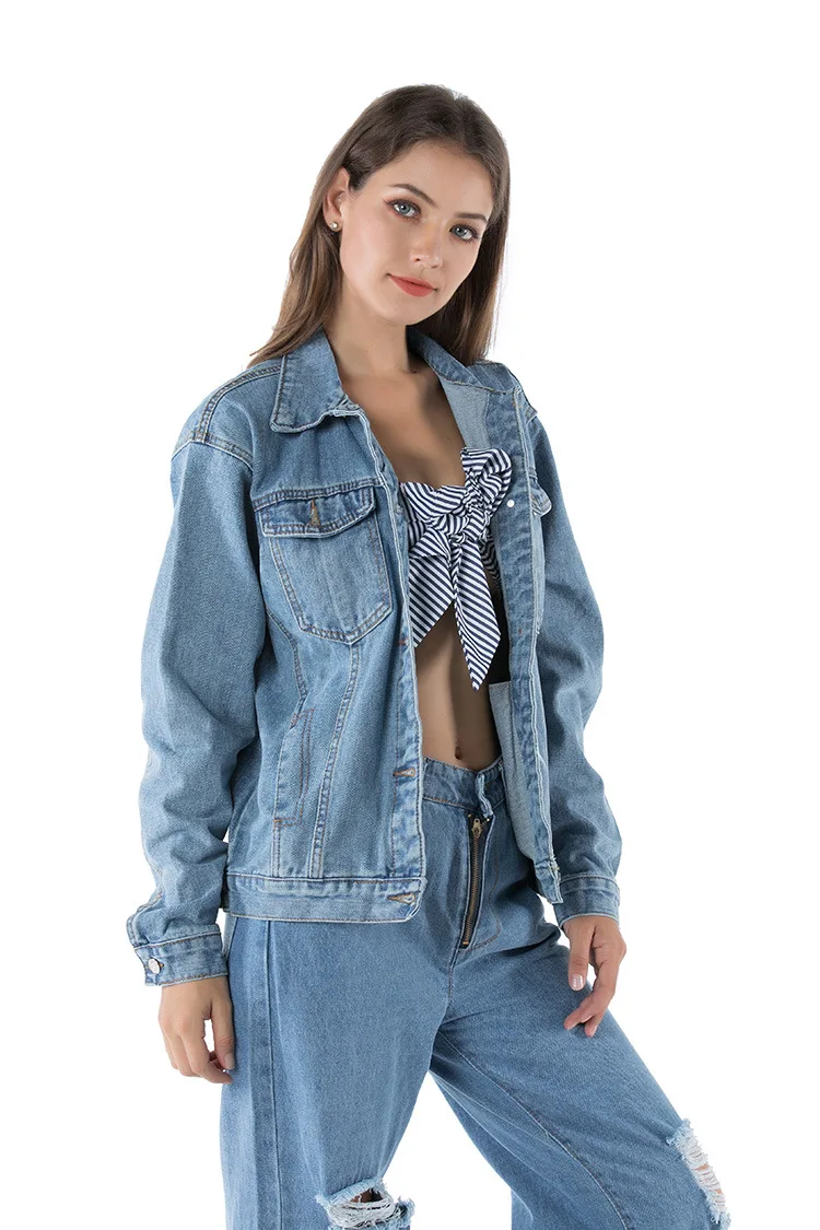 

Jean Jacket Outwear Turn-Down-Collar Women Coats Loose Female Blue Feminine Fashionable trending products 2020