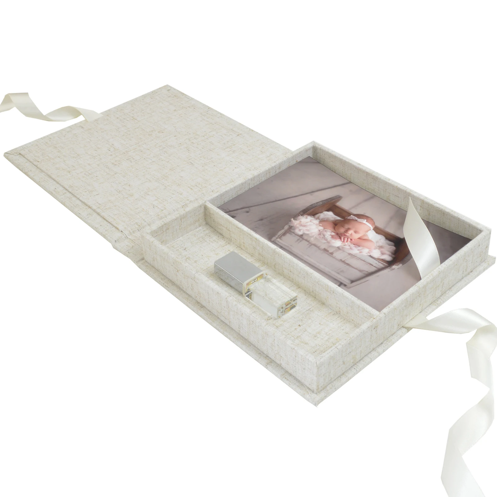 

4x6inch Linen Photo Box wtih USB Flash Drive Slot | Wedding Keepsake Box Packaging | Photographer Gifts for Clients