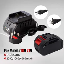 Charger for 18V 21V Makita Model Lithium Battery+2000-4000mAh Battery Apply to Cordless Electric Drill Grinder Electric Saw