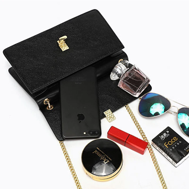 

Lily Queen Leather Messenger Bag Solid Ladies Crossbody Bag Chain Trendy Small Flap Shoulder Bags