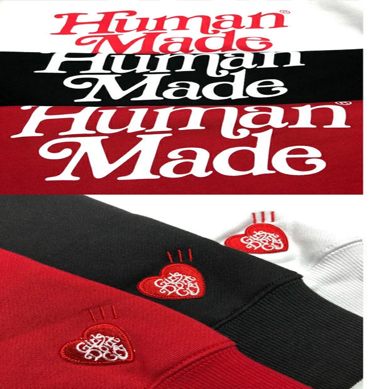

Thicken Red Black Human Made Hoodie Men Women 1:1 high quality Front 3D Dye letter Sleeve Love Embroidery Human Made Pullovers