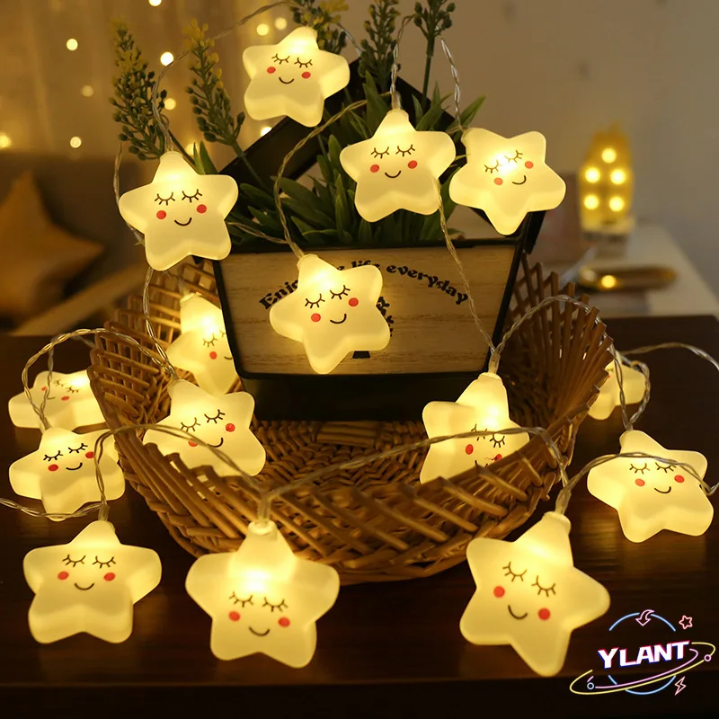 

40/20/10Leds Cute Star Led String Lights Fariy Garland Christmas Decorations for Home Bedroom New Year Holiday Battery Powered