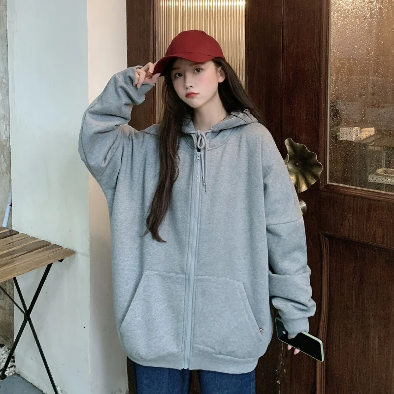 Sweetshirt for Girls Hooded Sweatshirts Zipper Sportswear Basic Hoodies Woman Hood Oversized Harajuku Zip Up Drawstring Hoodie