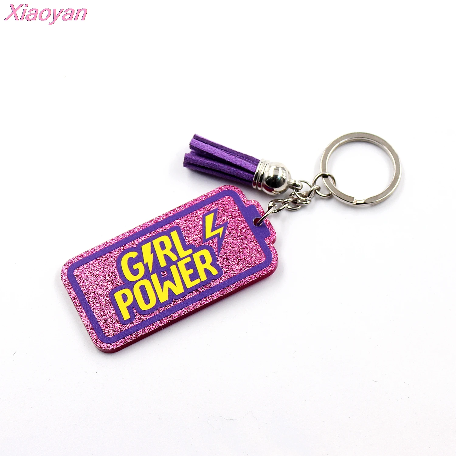 

(1piece) KC044-Acrylic Girl Power Keychain, Women Gift Battery Glitter Acrylic Keychain