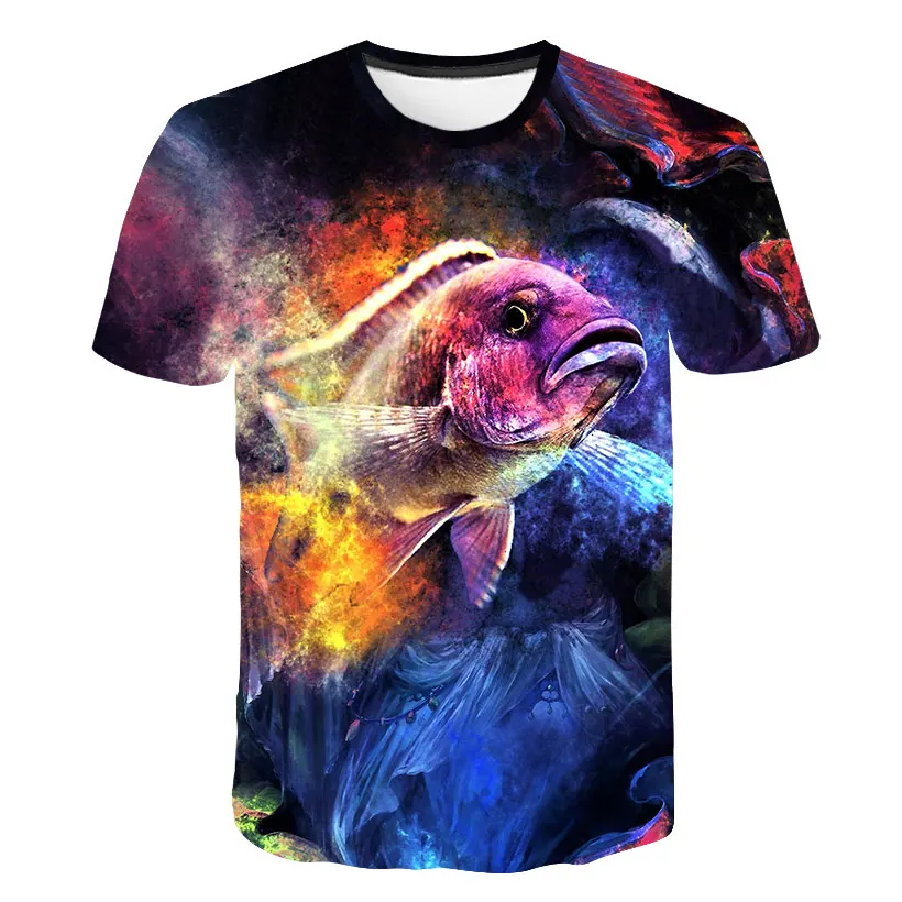 

Kids Animals fish fashion print 3D T-shirts Boys short Sleeve Tops Girls polyester 4-14 Years Children T Shirts print Clothing