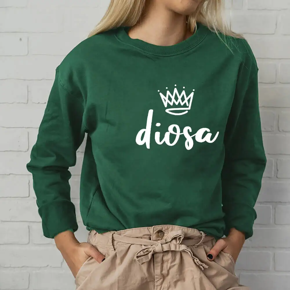 Diosa 100%Cotton Printed Spanish Women's Sweatshirts Latina Power Spring Funny Casual O-Neck Long Sleeve Tops Best Friend Gift