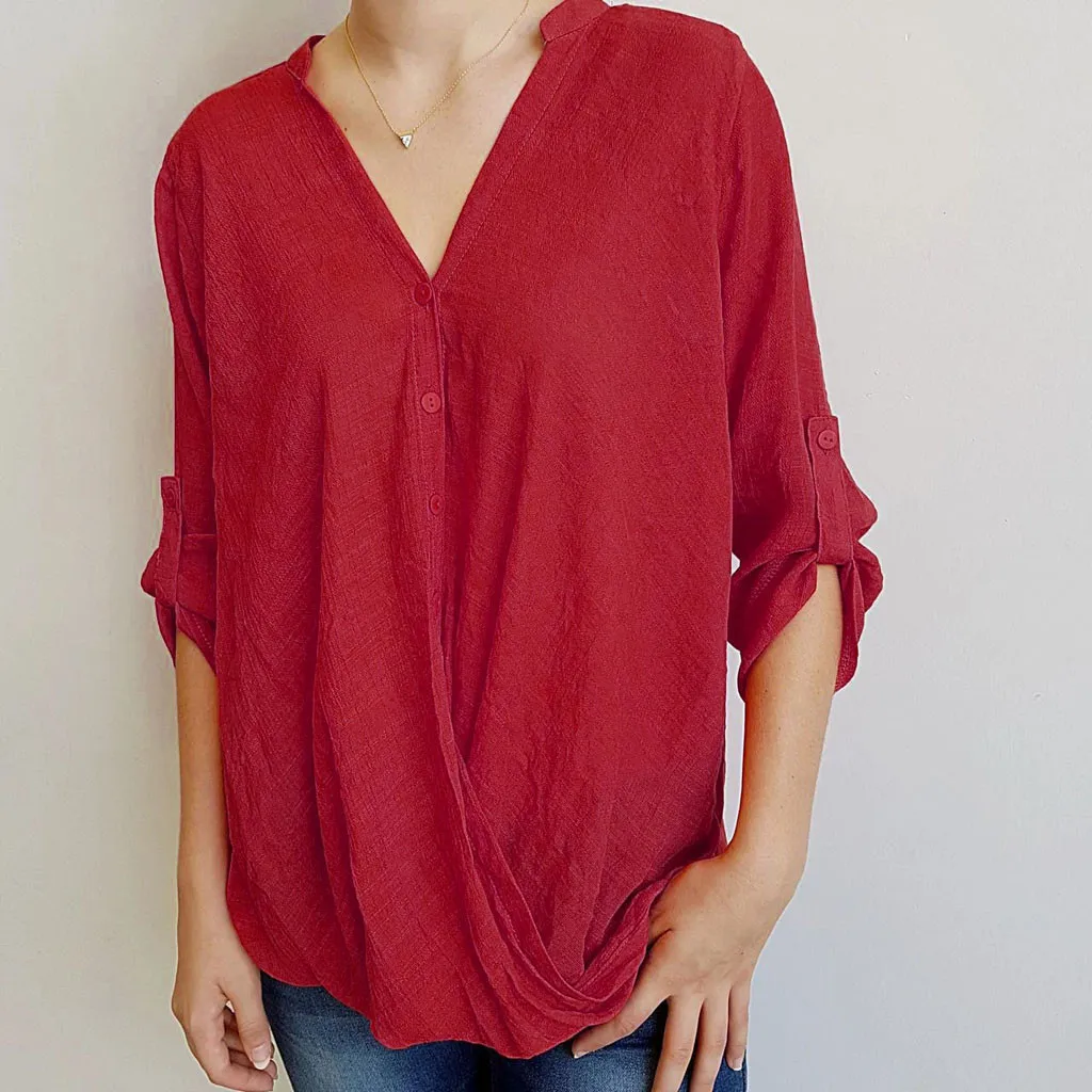 Женские топы женская летняя модная повседневная однотонная Свободная блузка с V