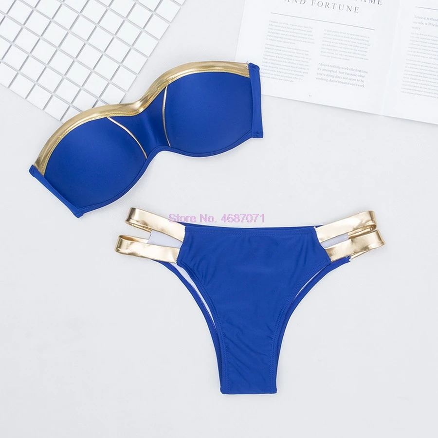 by dhl 100pcs new Gold Stamping Bikini Set Sexy Padded Women Swimsuit Push Up Bandeau Swimwear Beachwear Brazil Bathing Suit |